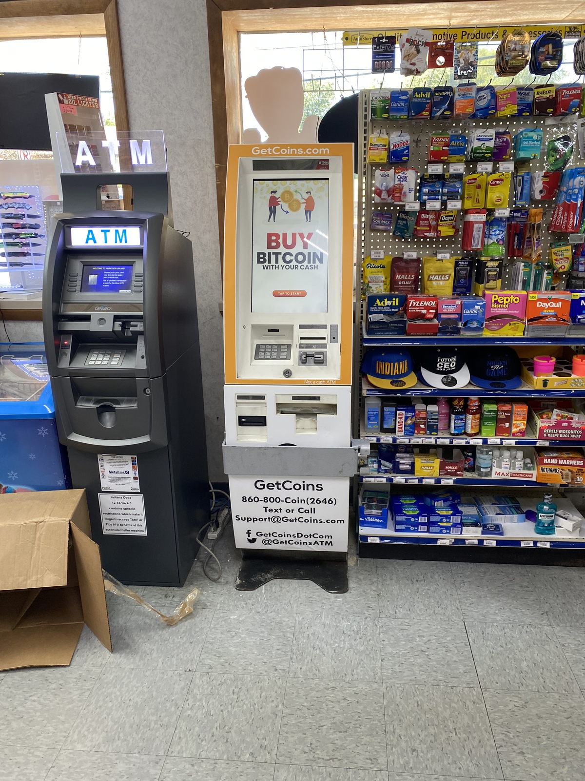 Getcoins - Bitcoin ATM - Inside of Marathon  in Upland, Indiana