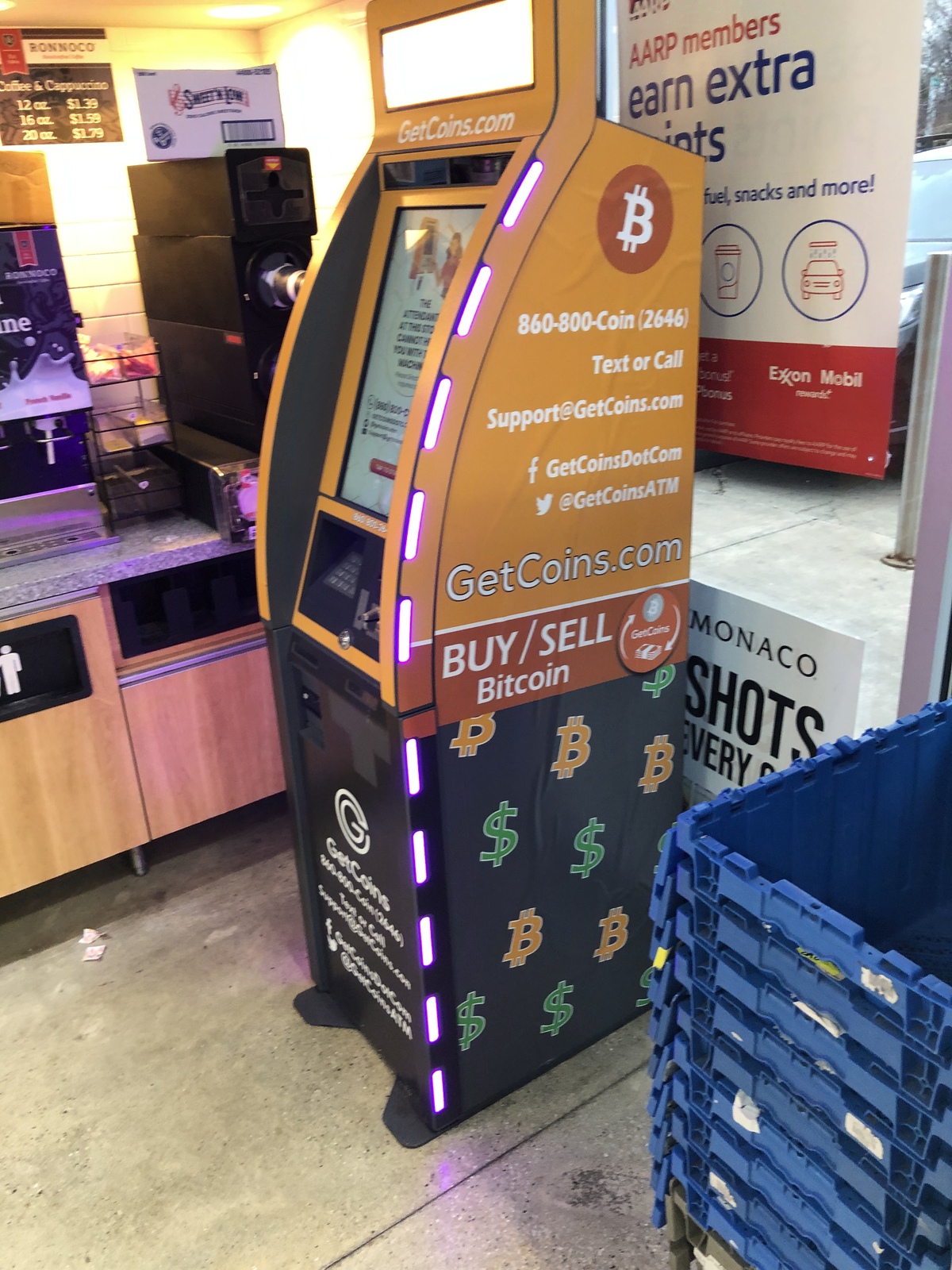 Getcoins - Bitcoin ATM - Inside of Mobil in Rosemont, Illinois