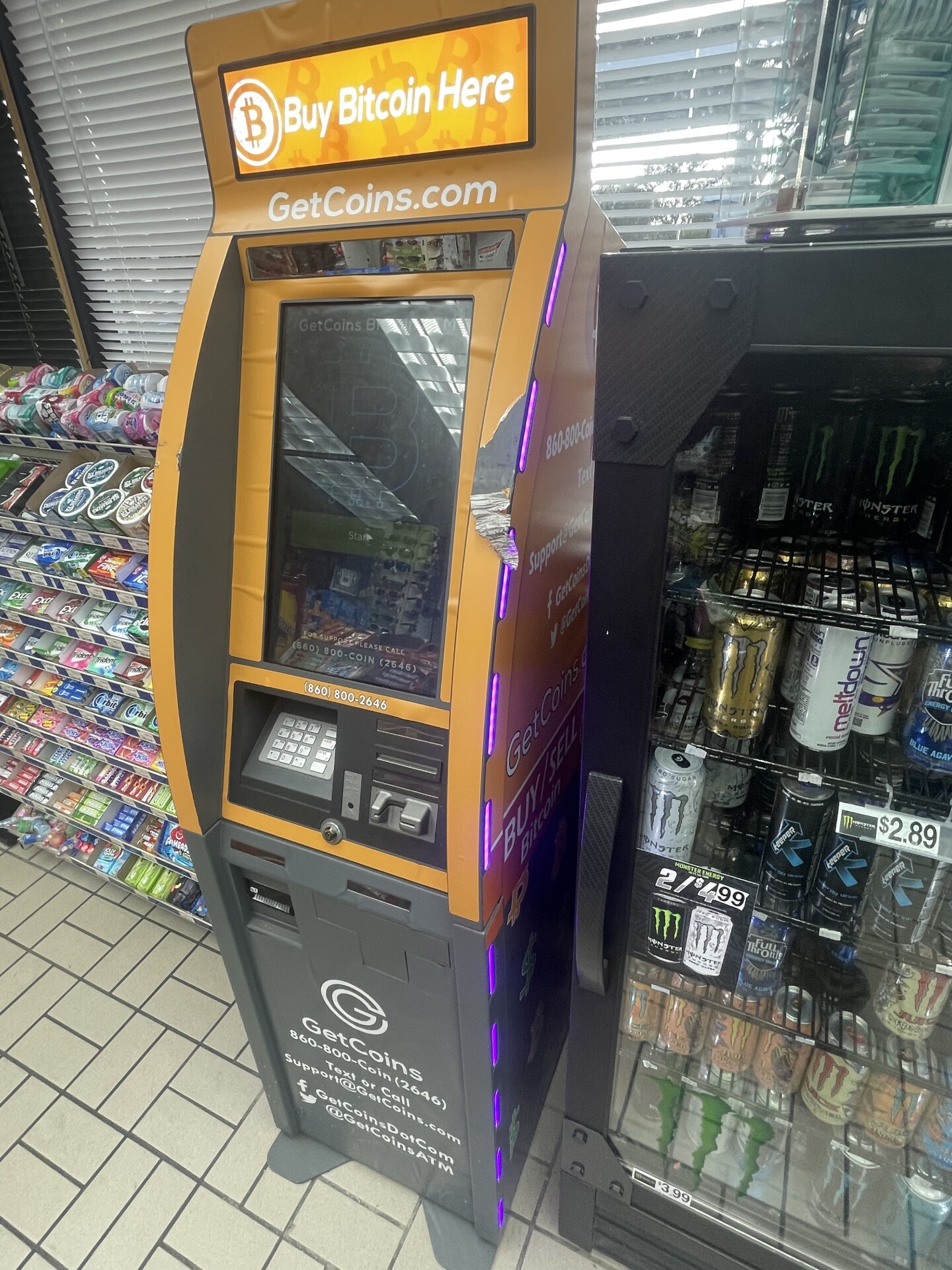 Getcoins - Bitcoin ATM - Inside of Mobil Mart in Coral Springs, Florida