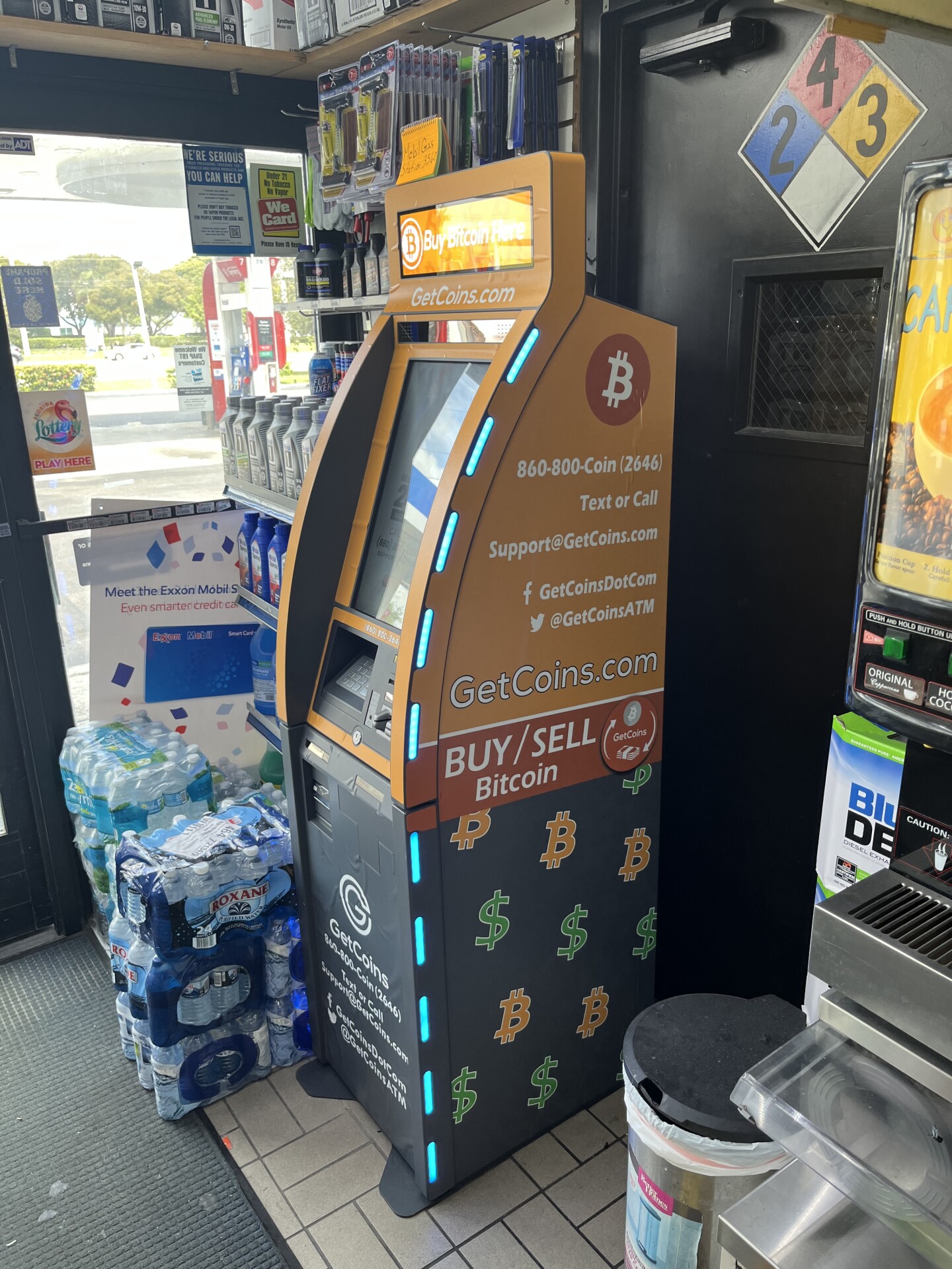 Getcoins - Bitcoin ATM - Inside of Mobil Mart in Pompano Beach, Florida