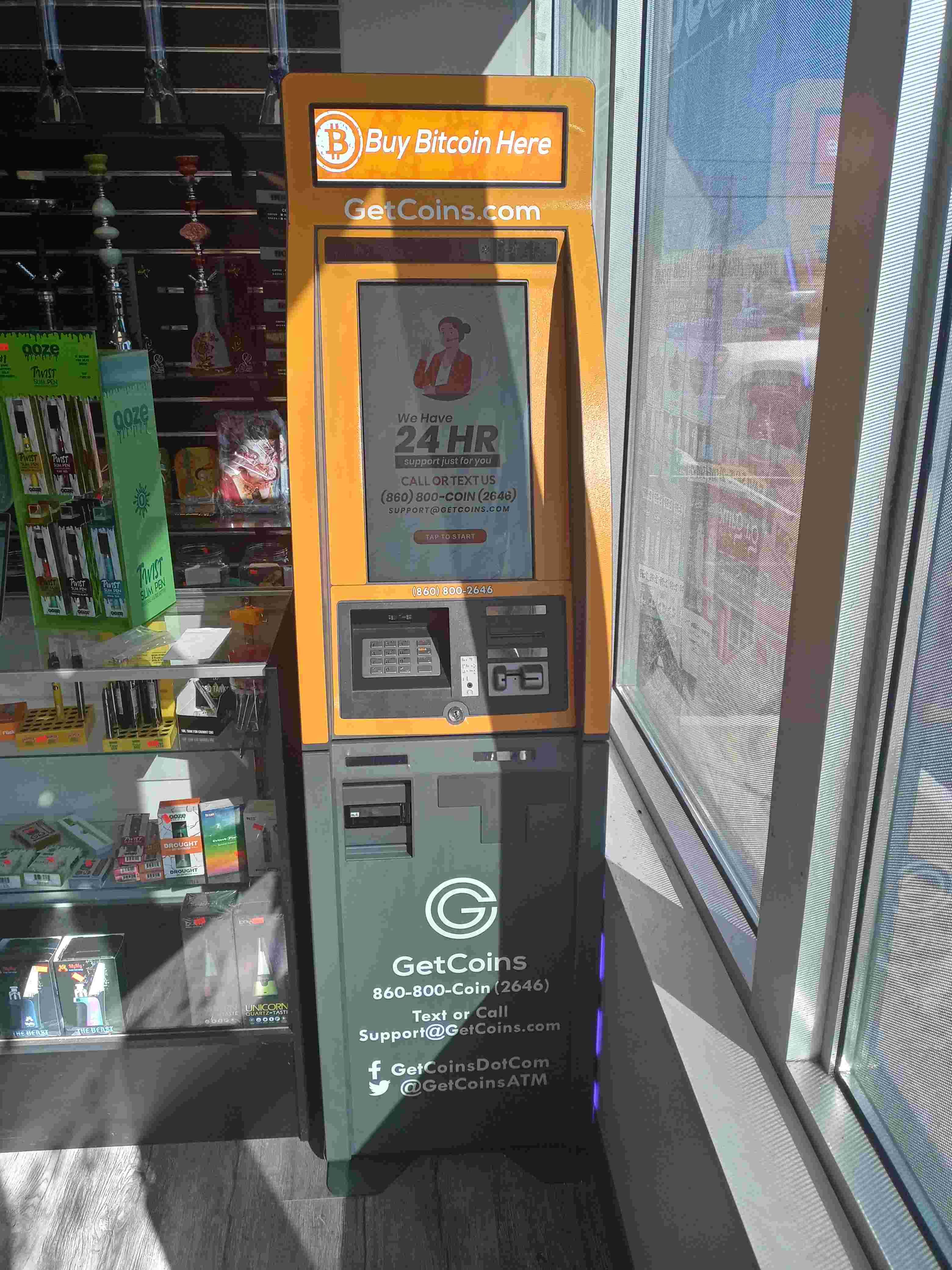 Getcoins - Bitcoin ATM - Inside of Hot Shot Vapers in Elizabethtown, Kentucky
