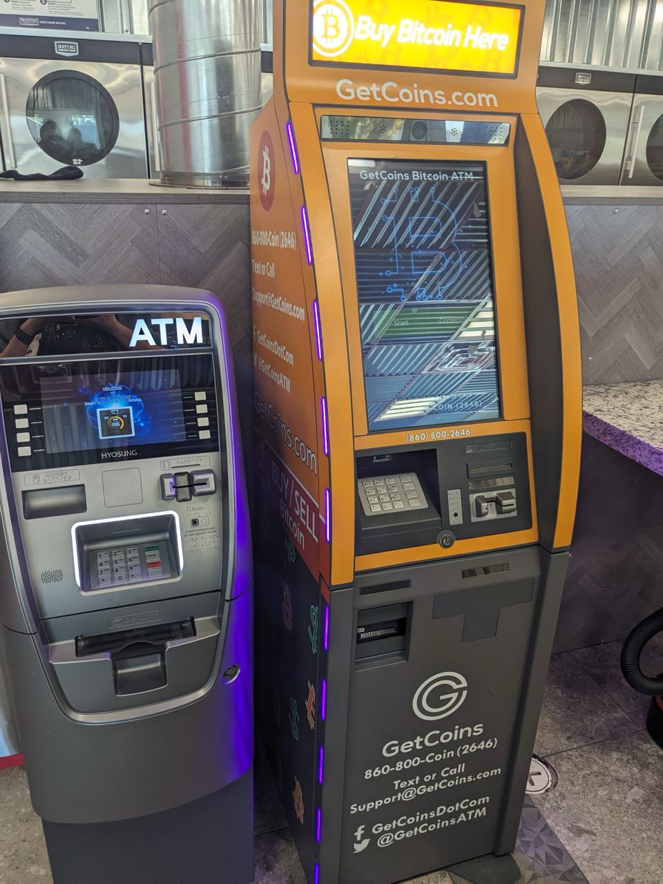 Getcoins - Bitcoin ATM - Inside of O-Town Coin Laundry Mini Mat in South Salt Lake, Utah