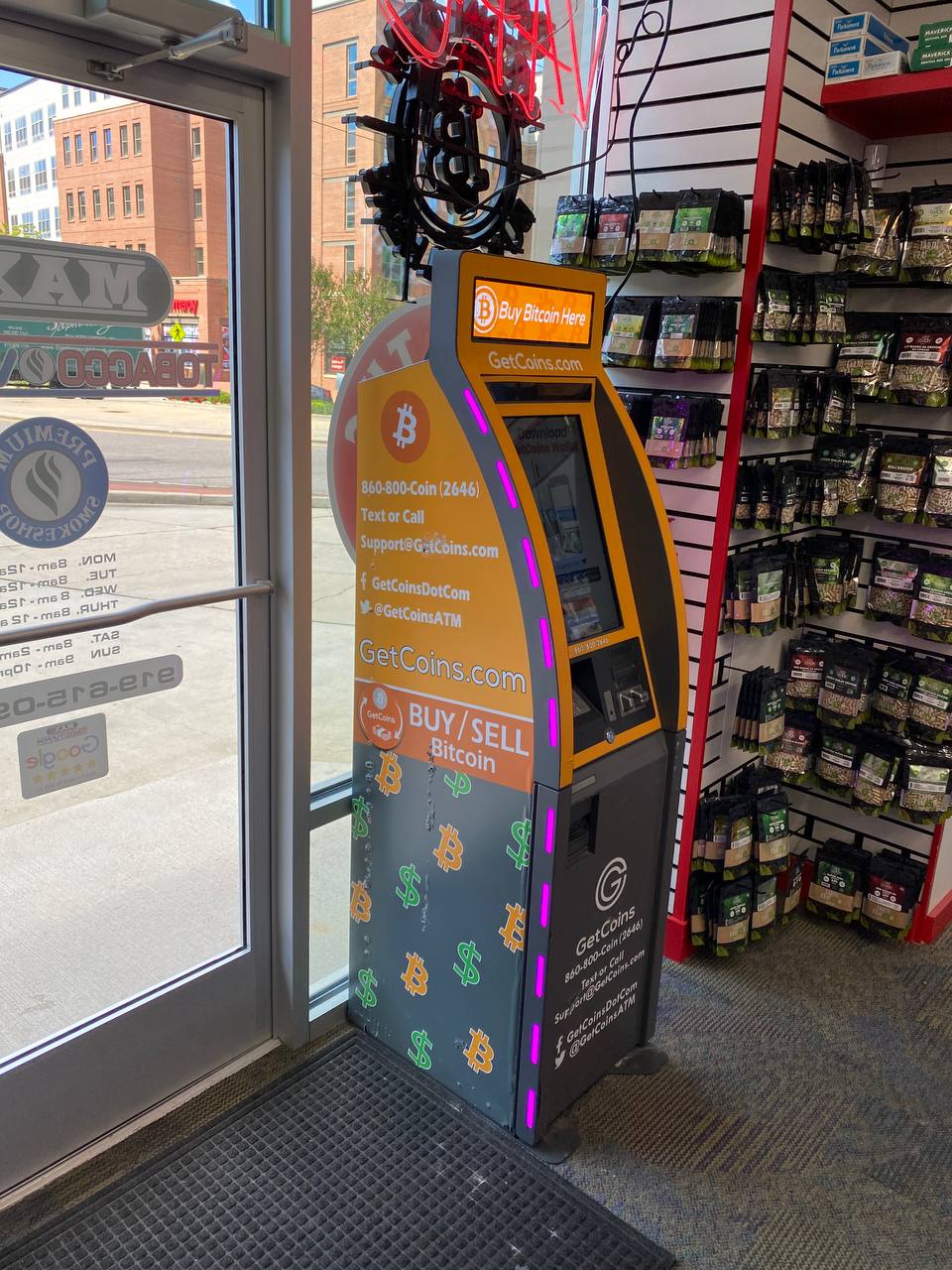 Getcoins - Bitcoin ATM - Inside of Maxx Tobacco Hillsborough in Raleigh, North Carolina