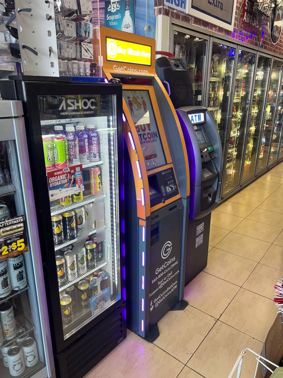 Getcoins - Bitcoin ATM - Inside of One Stop Liquor in Corona, California