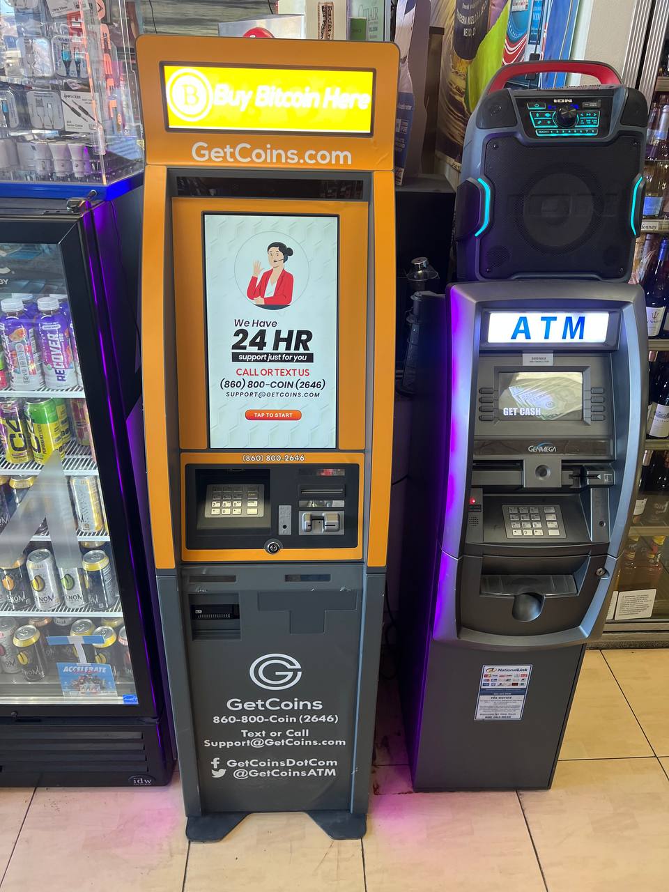 Getcoins - Bitcoin ATM - Inside of One Stop Liquor in Corona, California