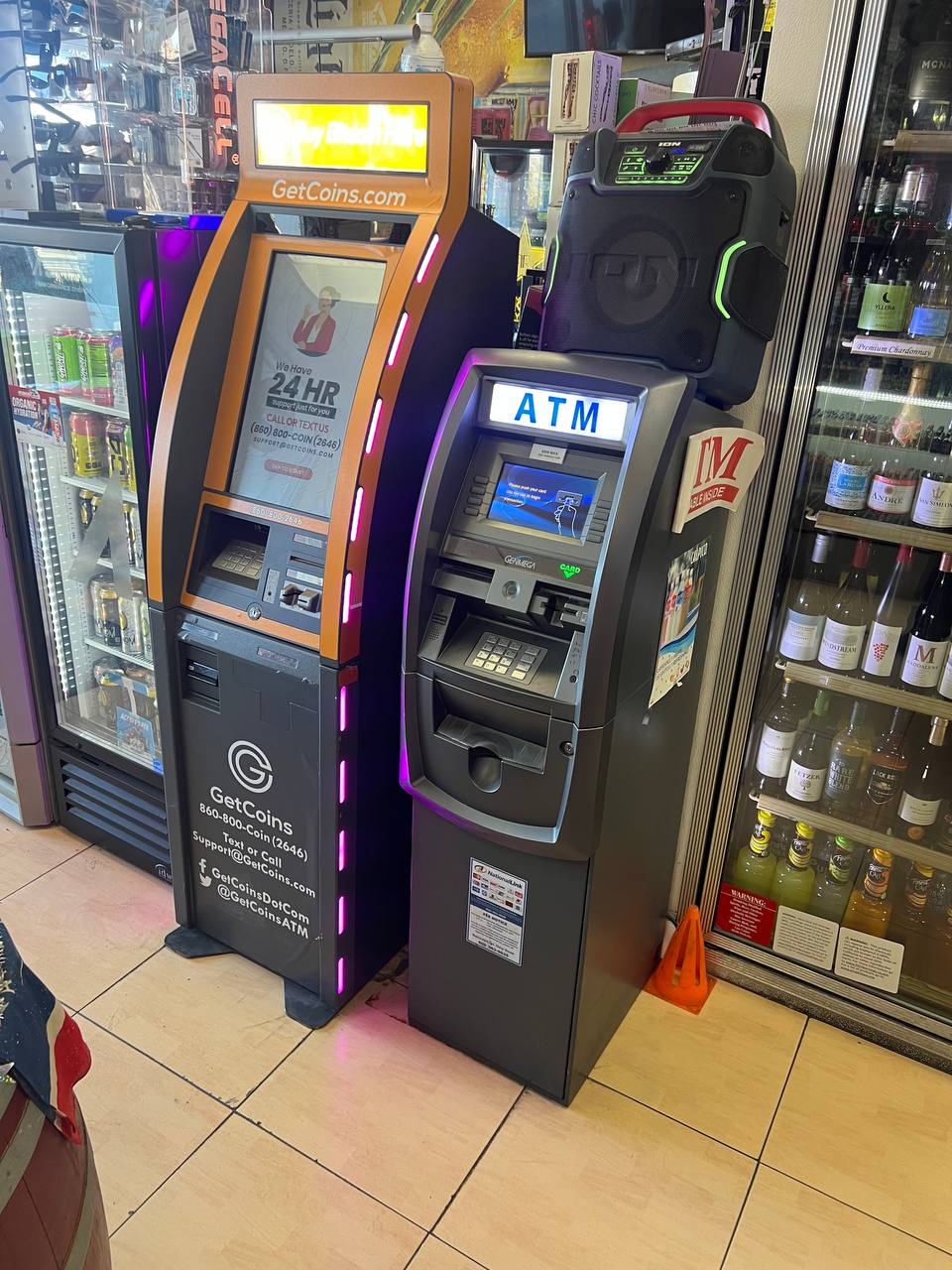 Getcoins - Bitcoin ATM - Inside of One Stop Liquor in Corona, California