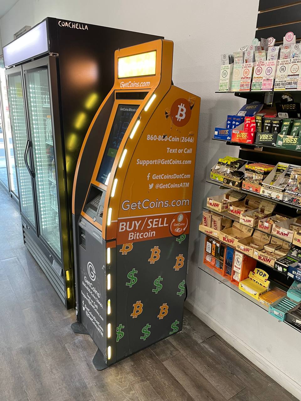 Getcoins - Bitcoin ATM - Inside of Aladdin's Smoke Shop in Cathedral City, California